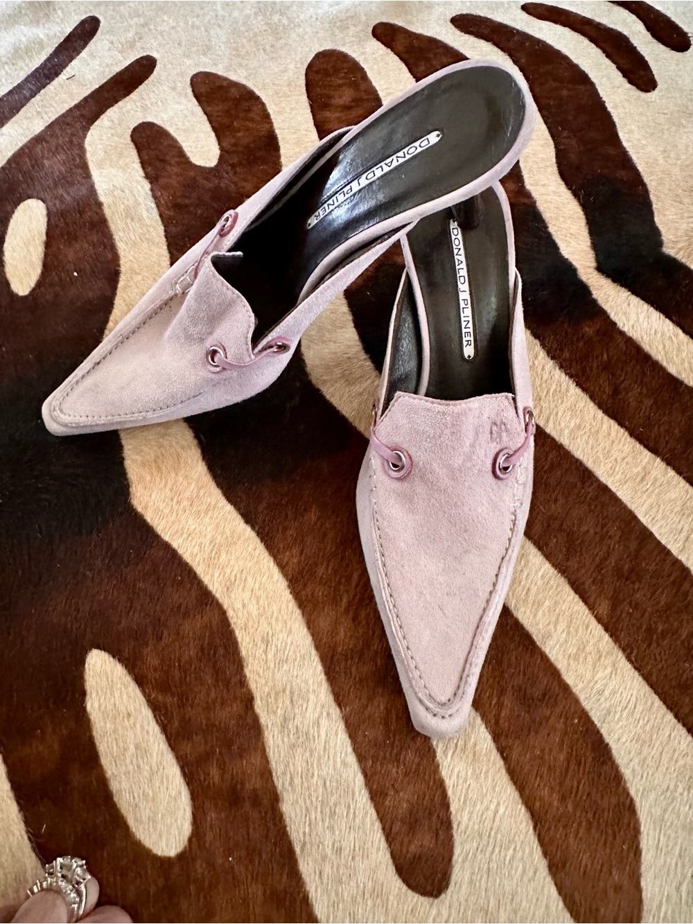 Donald J. Pliner Pale Lavender Suede Slip-On Kitten Heel Mules - Picture 4 of 7